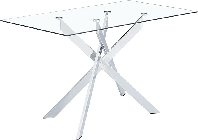 HomVent 51.18" Rectangular Clear Tempered Glass Dining Table,Stylish Design with Silver Metal Legs, Dining Table for Dining Room