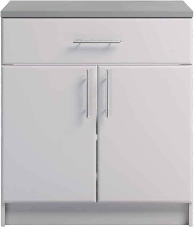 Prepac Elite 36" Tall Storage Cabinet with Doors and Shelves, Multipurpose Garage Cabinet with Large Drawer and Adjustable Shelf, Open Back Storage Furniture for Kitchen, Laundry Room, Garage, White