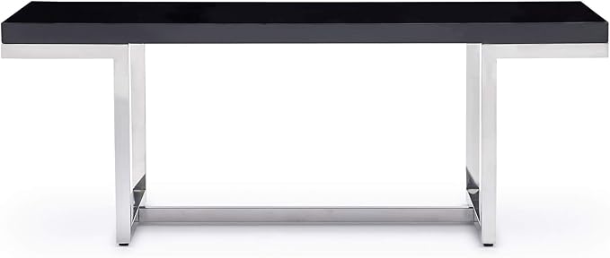 Modern Straz Coffee Table Glossy Black Lacquer Top Polished Stainless-Steel Base