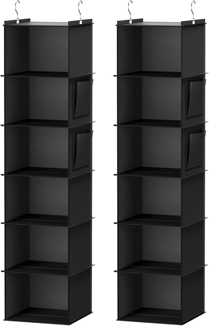YOUDENOVA Hanging Closet Organizer, 6-Shelf Closet Hanging Storage Shelves, 2 Packs, Black
