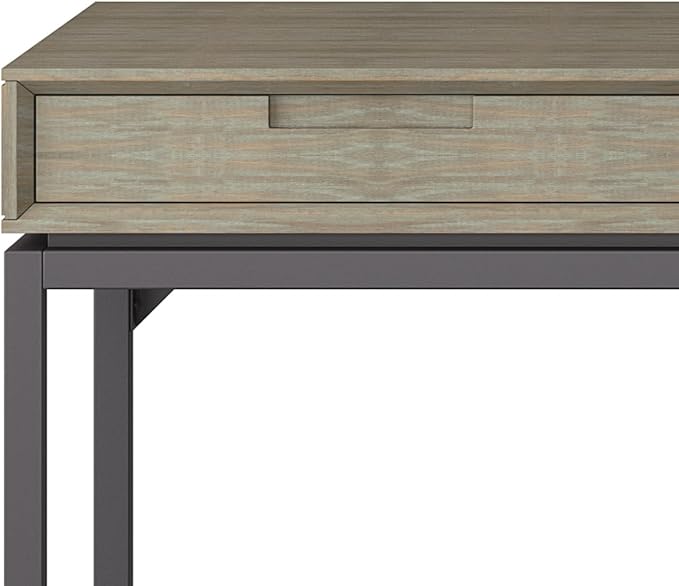 SIMPLIHOME Banting Desk - 72-Inch Wide Solid Hardwood and Metal Writing Desk in Distressed Grey, Modern Industrial Home Office Computer Table for Study with 2 Drawers and Flip-Down Keyboard Tray