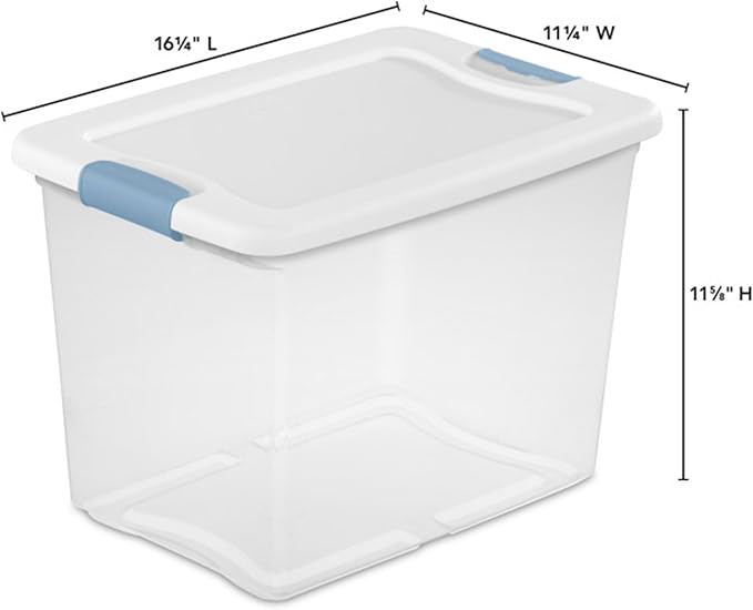 Sterilite 12-Pack Latching Box, Under Bed Storage Bins with Lids, Clear Plastic, 25 Quart - Heavy-Duty Organizing Containers for Closet, Bathroom, and Office