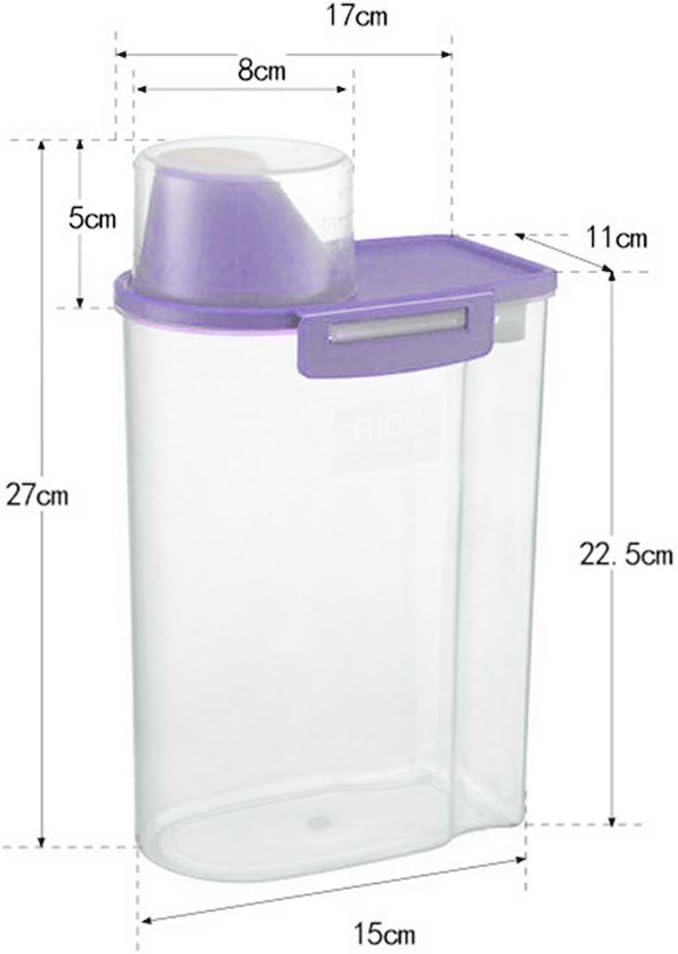 Pet Food Storage Container with Measuring Cup, Pour Spout and Seal Buckles Food Dispenser for Dogs Cats (Purple)