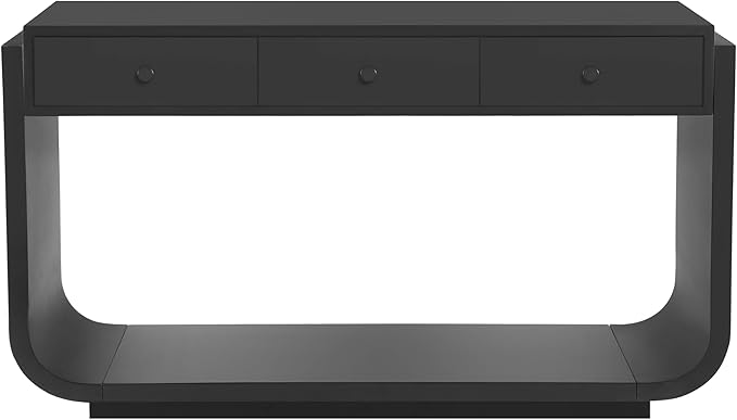 Merax 55" Entryway Table with 3 Drawers, Natural Wood Grain Finish Console Table with Fluted Design for Entryway and Living Room (Black)