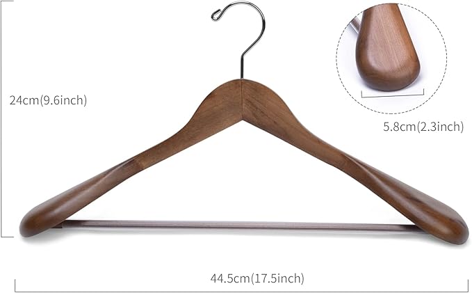 Nature Smile Luxury Wooden Suit Hangers 6 Pack Wood Coat Hangers Jacket Outerwear Shirt Hangers,with Extra-Wide Shoulder, 360 Degree Swivel Hooks & Anti-Slip Bar with Screw(Retro Color)