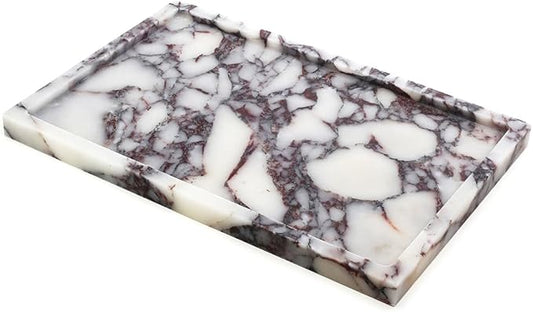 Real Luxurious Natural Marble Vanity Tray Genuine Marble Storage Tray for Home Decor Stone Tray for Bathroom/Kitchen/Vanity/Dresser,Plate Holder for Tissues, Candles, Towel