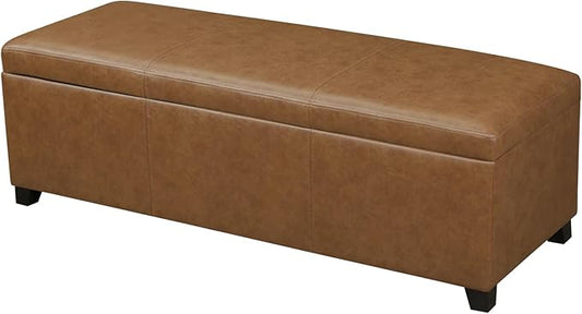 Joveco 47 Inch Storage Ottoman Bench,Tufted Leather Storage Bench with Nailhead Trim for Bedroom (47”,Ochre Yellow)