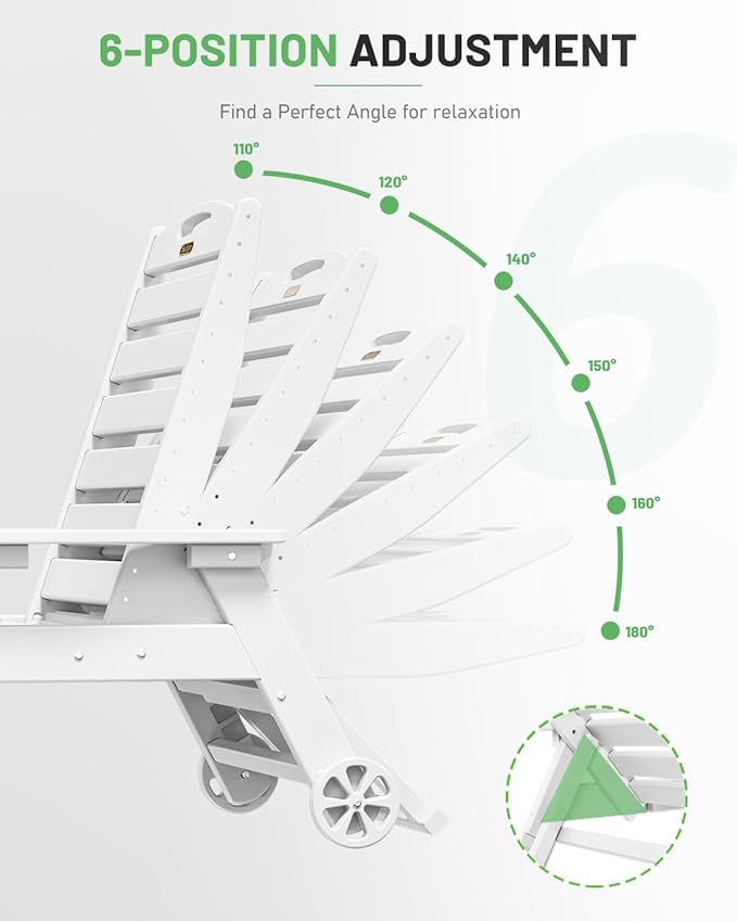 Lounge Chair Outdoor Set of 4 with Wheels, Adjustable 6-Position Chaise Lounge Outdoor, Patio Lounge Chair for Poolside Backyard, White