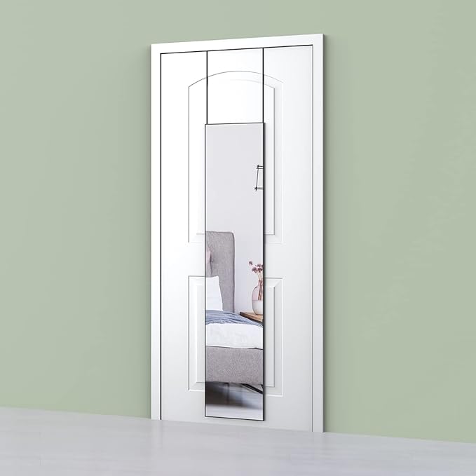 ANYHI Large Full Length Mirror, 65"x13.8" Door Mirror Full Length, 2 Hooks, Over The Door or Wall Monuted, Aluminum Frame, for Bedroom Bathroom Checkroom, Black