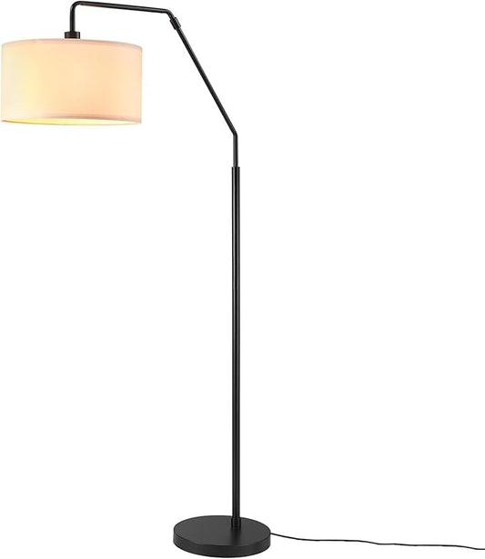 GLOBE Electric 61000172 65" Floor Lamp, Matte Black, White Fabric Shade, On/Off Rotary Switch on Socket, 5-Foot Black Cord, 1-Light, 100W E26/Medium Base Bulb