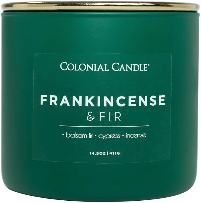 Colonial Candle Frankincense & Fir Scented Jar Candle, Pop of Color Collection, 3 Wick, 14.5 oz - Up to 60 Hours Burn