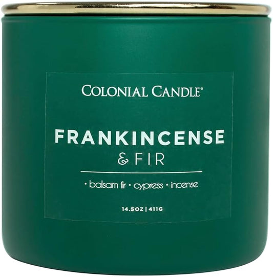 Colonial Candle Frankincense & Fir Scented Jar Candle, Pop of Color Collection, 3 Wick, 14.5 oz - Up to 60 Hours Burn
