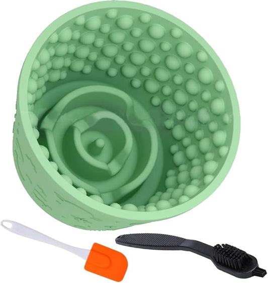 Dog Lick Bowl with Brush and Scraper, Anxiety Relief Silicone Slow Feeder Treat Dispenser, Anti-chocking Pet Dish, Non-Slip Interactive Entertainment Dog Puzzle Toy for Medium & Large-Green