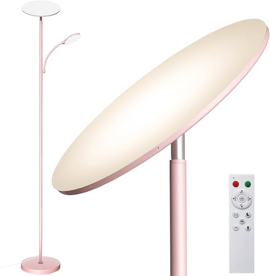 Pink Floor Lamps for Living Room, 44W/4500LM Super Bright 2 in 1 LED Floor Lamp with Remote, Stepless Dimmable, 69" Tall Standing Floor Lamp with Bendable Reading Light for Bedroom Office