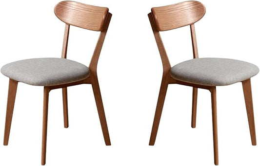 100% Solid Wood Upholstered Dining Chairs, Mid Century Modern Oak Dining Chairs with Curved Back Design with Butterfly Wing Shape for Kitchen, Dining Room, Restaurant (2PK, Walnut Color-Gray Cushion)