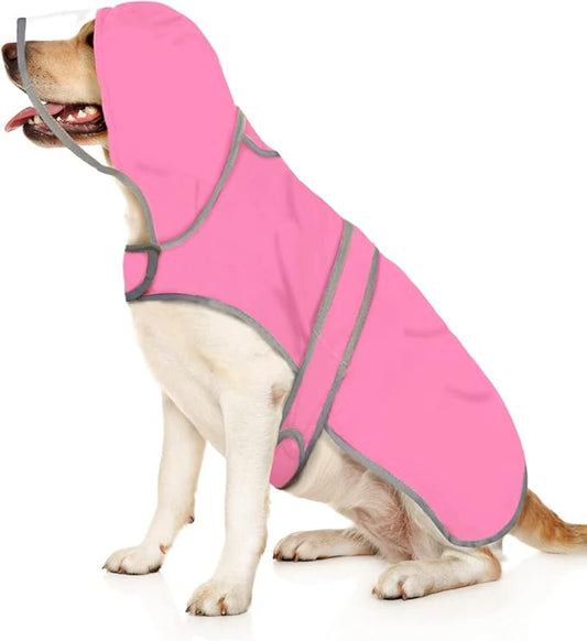 HDE Dog Raincoat with Clear Hood Rain Jacket Poncho for Small Medium Large Dogs Pink - L