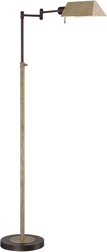 Regency Hill Jenson Rustic Farmhouse Industrial Swing Arm Pharmacy Floor Lamp Standing 54" Tall Bronze Faux Wood Adjustable Height Task Lighting for Living Room Reading House Bedroom Home