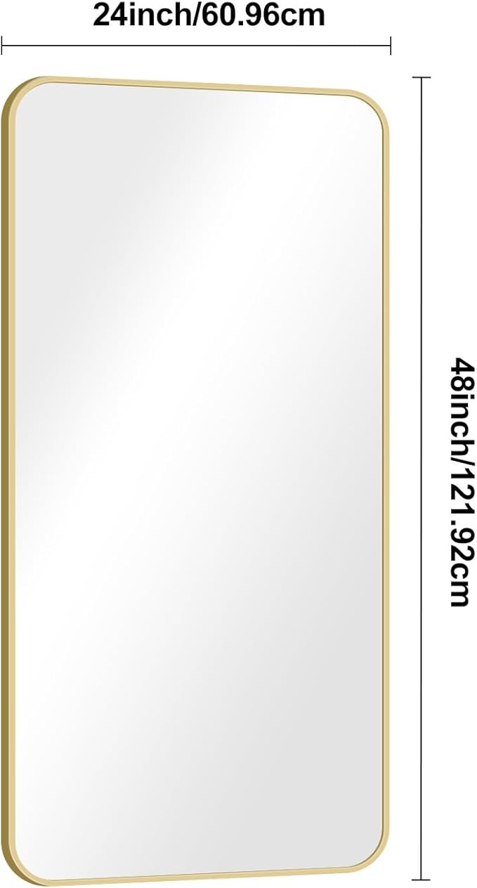 Gold Bathroom Mirror,24x48 inch Wall Mirror for Bathroom Wall Mounted,Round Rectangle Mirror for Bathroom Over Sink,Modern Frame for Home Decor Living Room,Bedroom Entryway,Horizontal/Vertical