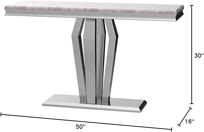 Asday Silver Console Table, Mirrored Sofa Table with Geometric Steel Base, Modern Silver Narrow Rectangular Console Table for Entryway, Living Room, Office, Coffee Bar, Front Hall