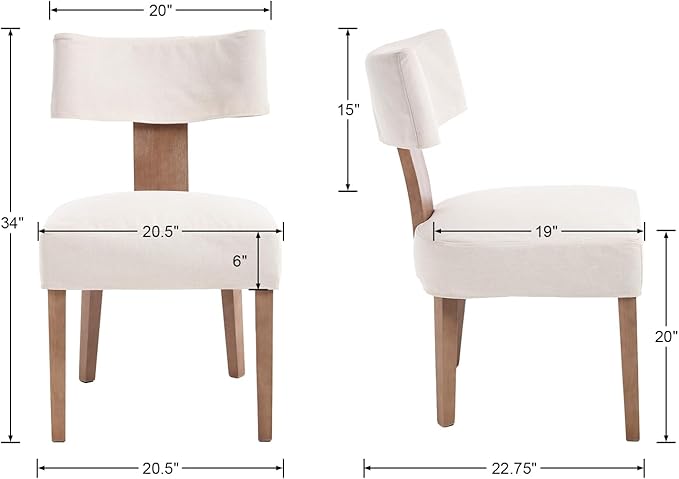 Linen Dining Chairs Set of 2 with Seat Covers, Modern Dining Chairs with Wood Legs, Farmhouse Fabric Upholstered Dining Room Kitchen Side Chairs, Beige