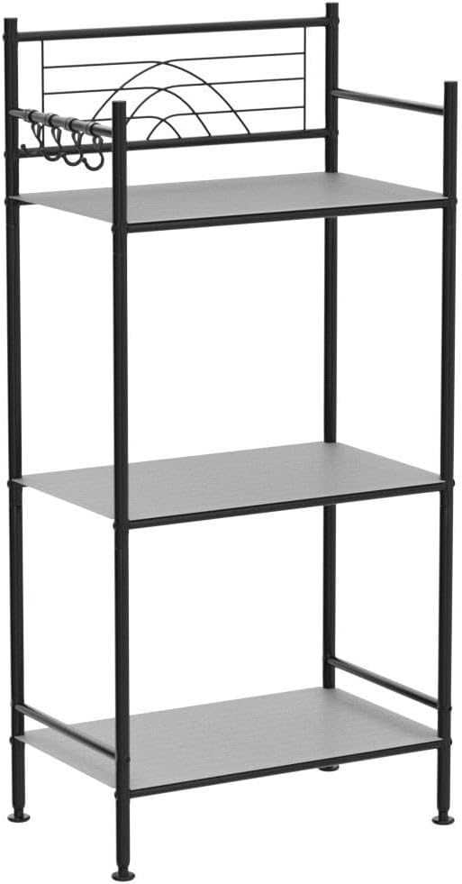 MallBoo 3-Tier Metal Freestanding Storage Shelf,Standing Bathroom Shelves with 3 x PP Shelf Liners and 4 x Hooks for Laundry Kitchen Office (Black)