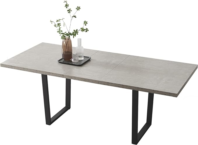 ZckyCine 51"-67" Expandable Grey Dining Table, Modern Farmhouse Kitchen Table with Wood Surface & Metal Frame, Rustic Extendable Table for Dining Room, Sturdy & Easy Assembly