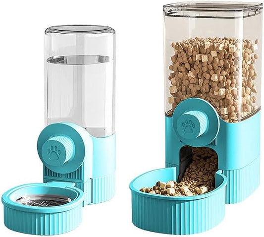 Hanging Automatic Bunny Feeder & Water Dispenser Set - gravitydesign Food Bowl and Waterer for Rabbits, Guinea Pigs, Chinchillas，Food Water Bowl, Small Animals Feeder for Cages
