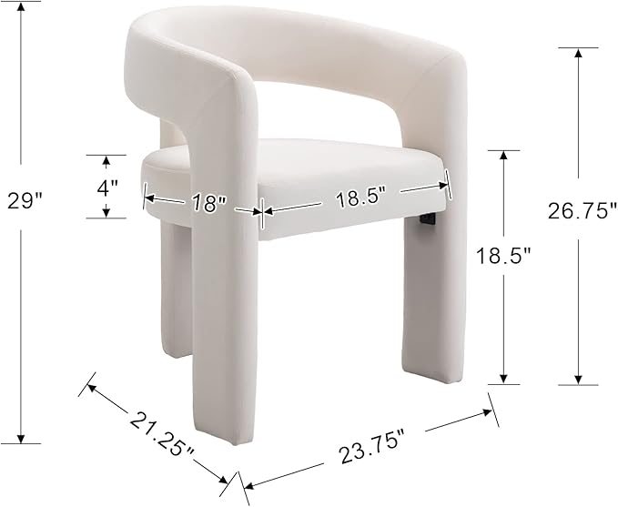 Set of 4 Modern Velvet Fabric Upholstered Dining Chairs with Open-Back, Cute Barrel Side Chairs Kitchen Armchair Accent Chairs for Dining Room Bedroom, Ivory