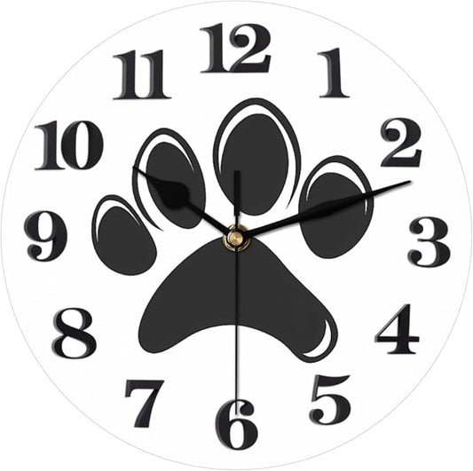 Cat Dog Paw Print Wall Clock Battery Operated 10 in Round Wall Clocks Slilent Non Ticking Quartz Analog Clock for Bedroom Kids Living Room Classroom Decor