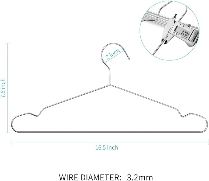 Wire Hangers, Clothes Hangers 50 Pack Heavy Duty Stainless Steel Metal Pants Hangers 16.5inch