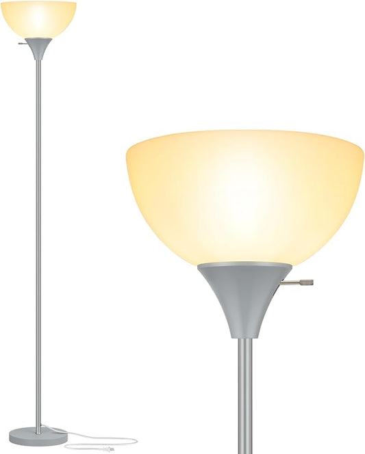 Floor Lamp, LED Standing Lamps with White Plastic Shade, Corner Floor Lights for Living Room Bedroom, Rotary Switch, Bulb not Included, Grey