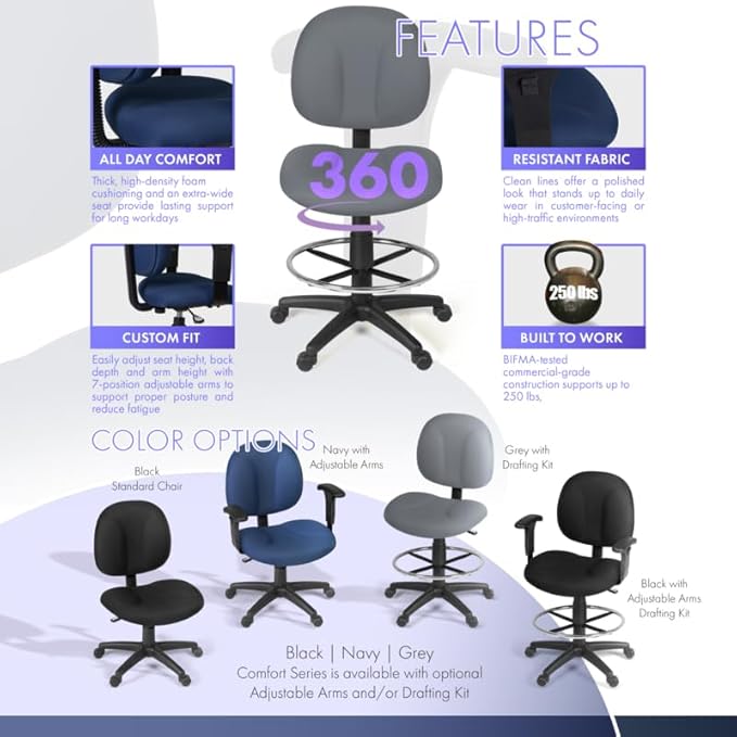 Romig Comfort Series Swivel Fabric Computer Task Chair with Drafting Kit - Grey