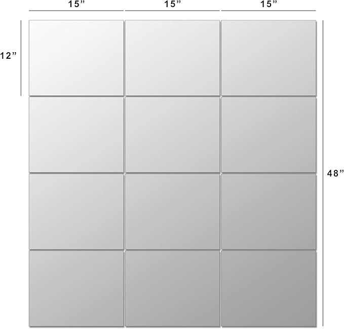 Ruomeng Home Gym Mirror Tiles 12" x 15" x 12Pcs Wall Mounted Mirror, Frameless Mirror Tiles for Home Gym, Bedroom, Door
