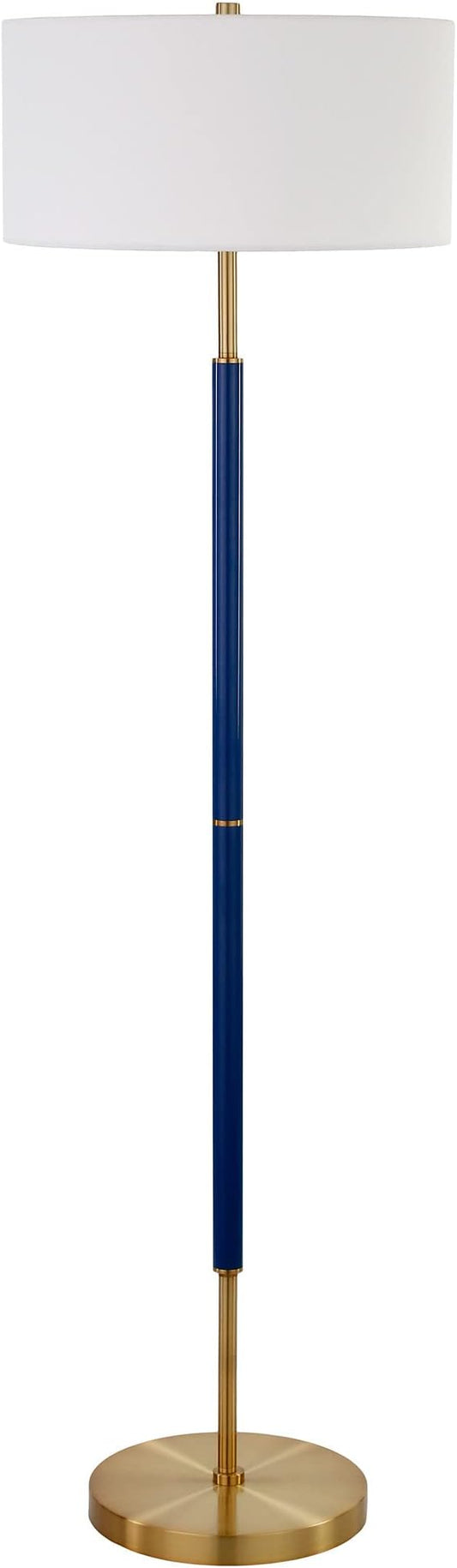 Henn&Hart 2-Light Floor Lamp with Fabric Shade in Blue/Brass/White, Floor Lamp for Home Office, Bedroom, Living Room