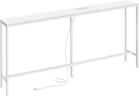 SUPERJARE 70 Inch Console Table with Outlet, Sofa Table with Charging Station, Narrow Entryway Table, Skinny Hallway Table, Behind Couch Table, for Living Room, White