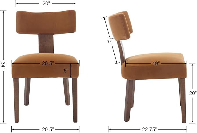 Velvet Dining Chairs Set of 4 Modern Dining Chair with Wood Legs, Upholstered Dining Chairs for Dining Room, Kitchen, Vanity, Living Room, Yellow Brown