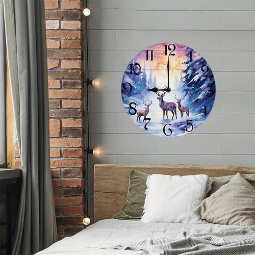 Wall Clock,Deer Kitchen Decor and Accessories, Decorative Battery Operated Clocks for Living Room Bedroom Bathroom Farmhouse, 10 Inch