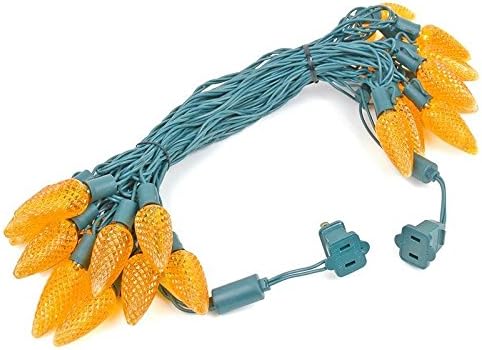 Novelty Lights 25 Feet 25 Light C9 Diamond Faceted LED String Lights, Amber, Pre-Lamped Holiday Lights on Green Wire, UL Listed Indoor/Outdoor, Connectable End-to-End
