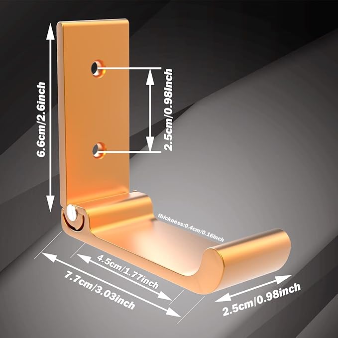 6Pcs 3'' Folding Coat Hooks Gold Foldable Hooks Aluminum Alloy Wall Hooks Headphones Holder Wall Mounted with 12pcs Screws Set for Hanging Coats, Bags, Hat, Towel, Keys