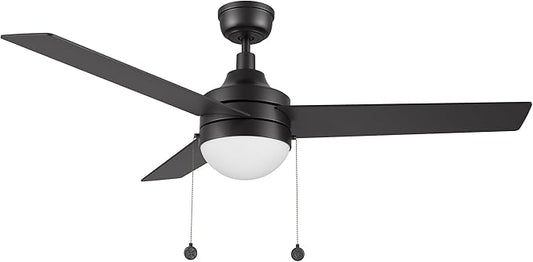 CEME 52" Ceiling Fan with Light Low Profile, DC 5 Speeds Silent Ceiling Fan with Remote, 3 Dual Finish Blades, 3 Light Colors Dimmable LED for Bedroom Room, Black