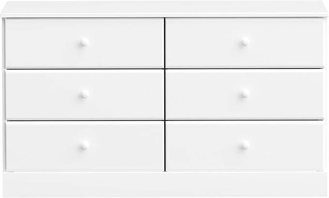 Prepac Astrid 6 Drawer Double Dresser for Bedroom, Wide Chest of Drawers, Bedroom Furniture, Clothes Storage and Organizer, 15.5" D x 47.5" W x 26.85" H, White