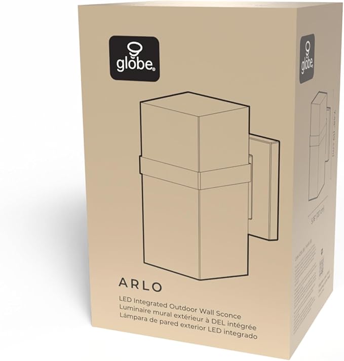 GLOBE Electric 60000180 9W LED Integrated Dusk to Dawn Outdoor Wall Sconce, Matte Black, 500 Lumens, 2700 Kelvin, 80 CRI