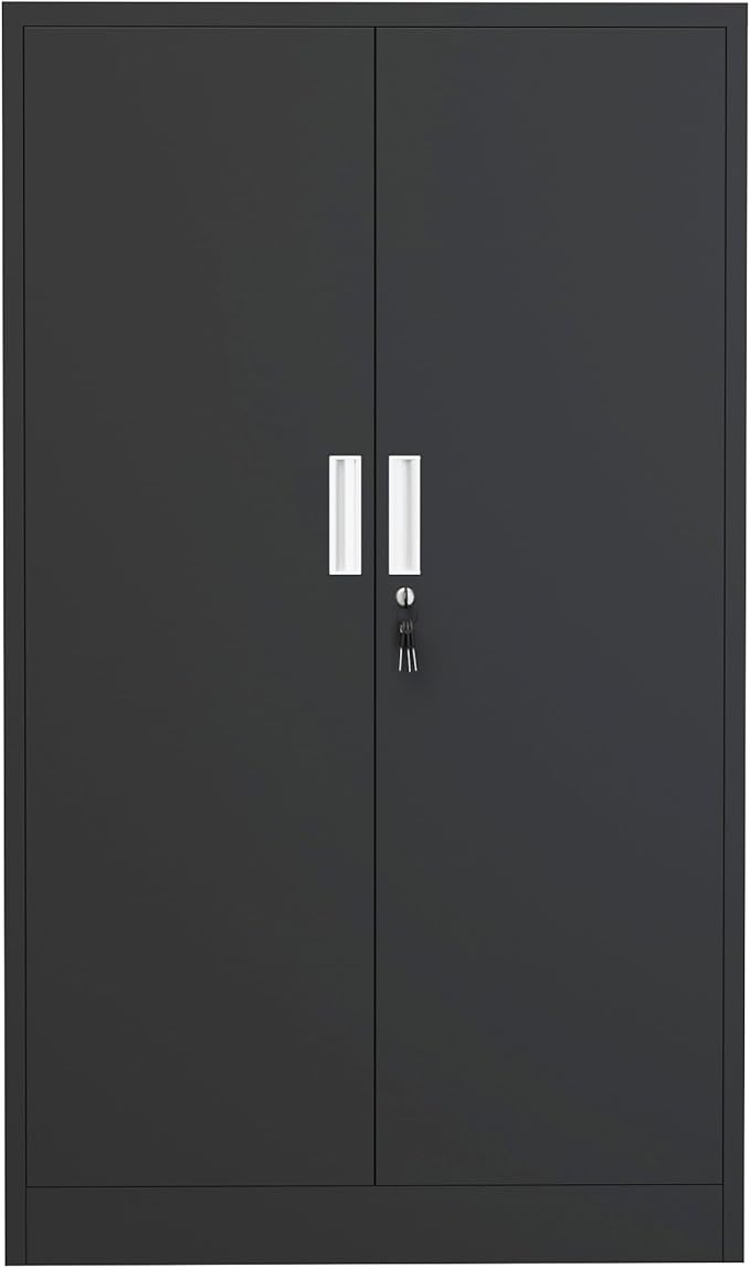 Metal Storage Cabinet with Locking Doors and 3 Adjustable Shelves, Lockable Storage Cabinets for Home Office Garage Kitchen Pantry (Black)