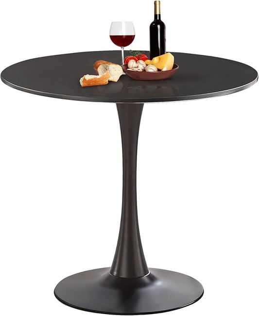 Small Space 31.5 Inch Black Round Tulip Dining Table - Modern Pedestal Base Kitchen Table for 2-4 People - Easy Assembly & Easy to Clean