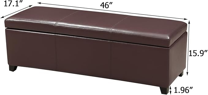 Joveco 47 Inch Storage Ottoman Bench,Tufted Leather Storage Bench with Nailhead Trim for Bedroom (47”,Auburn)
