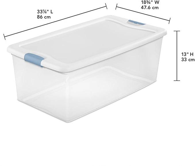 Sterilite 12-Pack Latching Box, Under Bed Storage Bins with Lids, Clear Plastic, 106 Quart - Heavy-Duty Organizing Containers for Closet, Bathroom, and Office