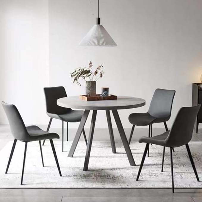 Dining Chairs Set of 4, Modern Kitchen & Dining Room Chairs, Upholstered Faux Leather Cushion Seat and Sturdy Metal Legs (4 Grey Chairs)