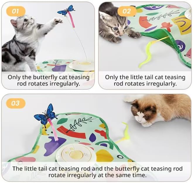 Hide and Seek Interactive Cat Toys, Moving Concealed Wand Feather, Automatic Chargeable Indoor Kitten Exercise Kicker, Mouse Squeaky, Floral Cover