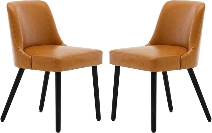 MINCETA Dining Chair,Morden Wood Leg Upholstered Kitchen Chair Set of 2,PU in Brown