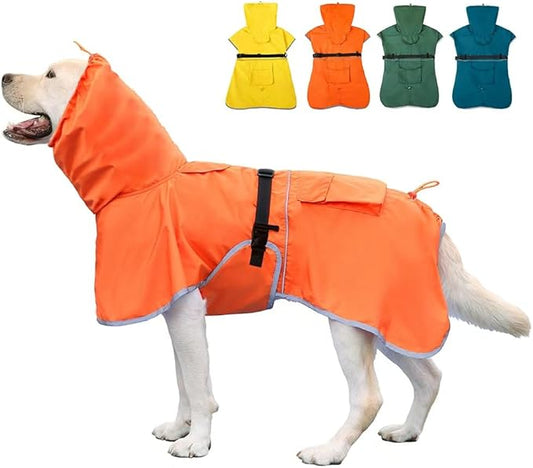 Waterproof Dog Raincoat Adjustable Dog Hooded Slicker Poncho Raincoat for Medium Large Dogs, Reflective Dog Rain Jacket(Orange, 5XL)